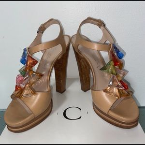 Casadei RARE Jeweled Leather Platform Sandals 37.5